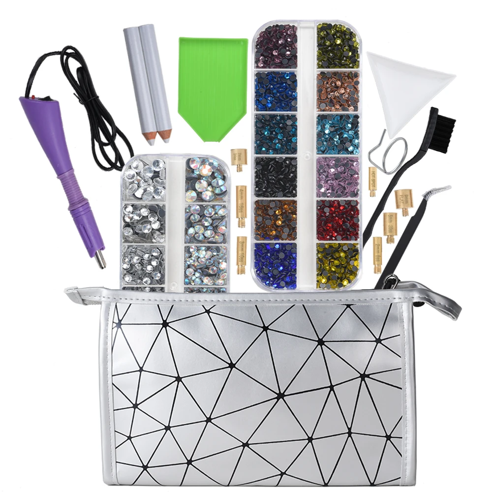 

Hot Sale 2 Boxs7200pcs Flatback Hot Fix Rhinestones/Iron-on Wand Strass Hotfix Applicator/Crystal Glass Hot Fix Rhinestone Set