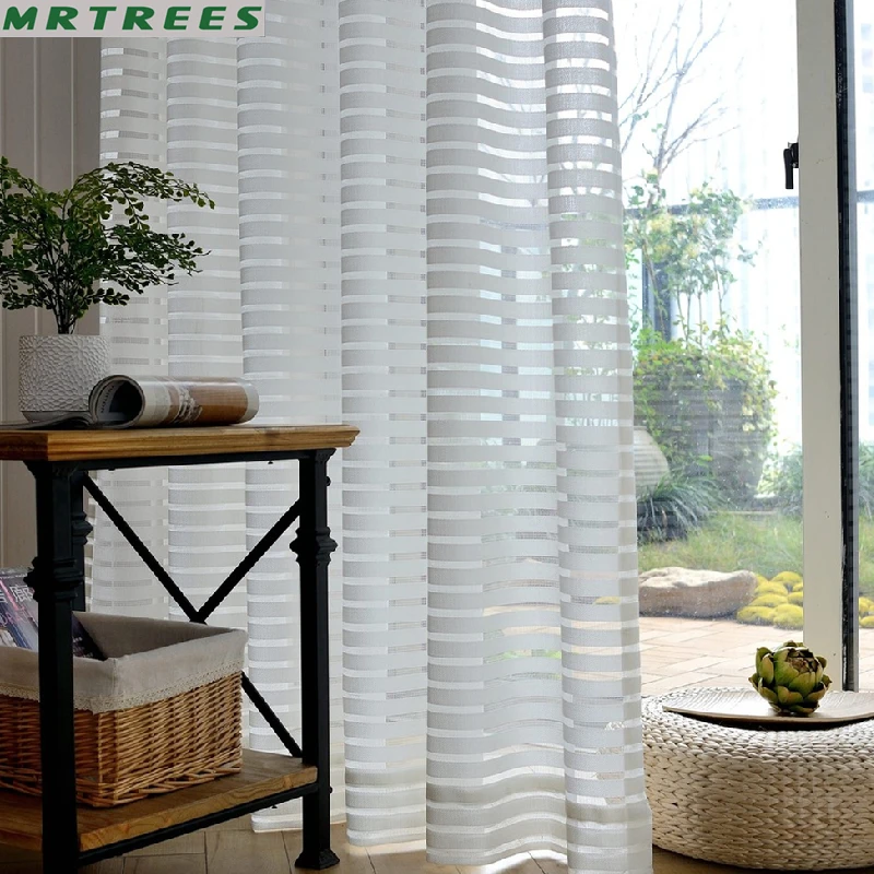 Полосатые прозрачные Занавески для гостиной домашние украшения современные