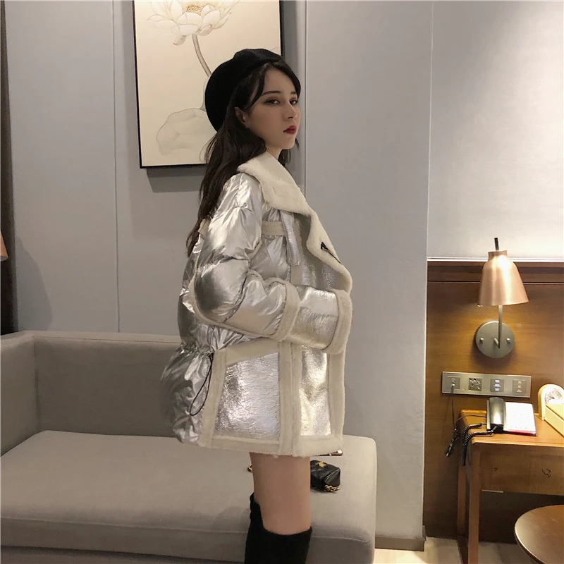 WHITNEY WANG осенне-зимняя модная уличная шерстяная куртка из искусственной кожи с подкладкой женская кожаная куртка в байкерском стиле Толстая парка пальто