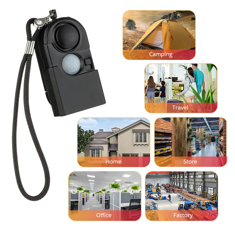 

Camping Security Alarm 120dB Camping Travel Smart home Mini PIR Infrared Motion Sensor Camping Alarm Detector With LED Light