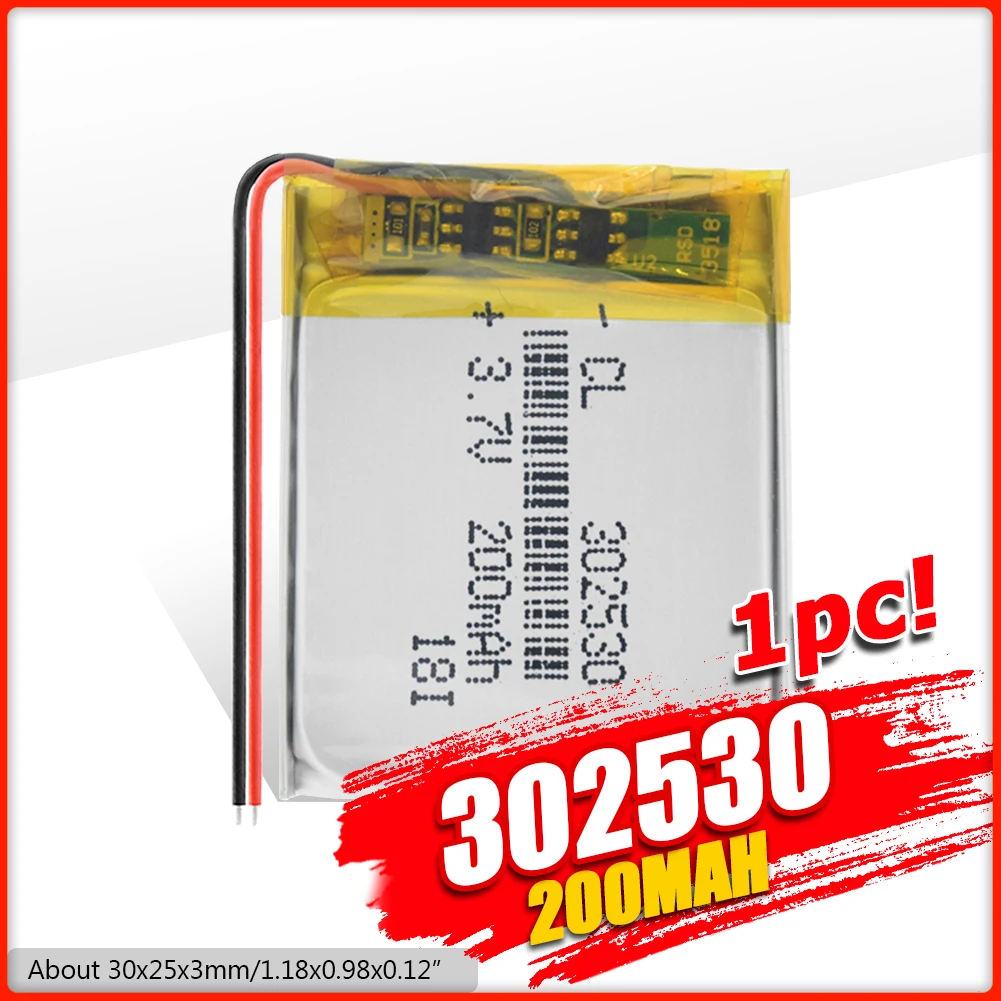 

YCDC 302530 Li-ion Battery 3.7V 200mAh Lithium Polymer Rechargeable Batteries For MP4 MP5 GPS PDA Speaker Watch Traffic Recorder