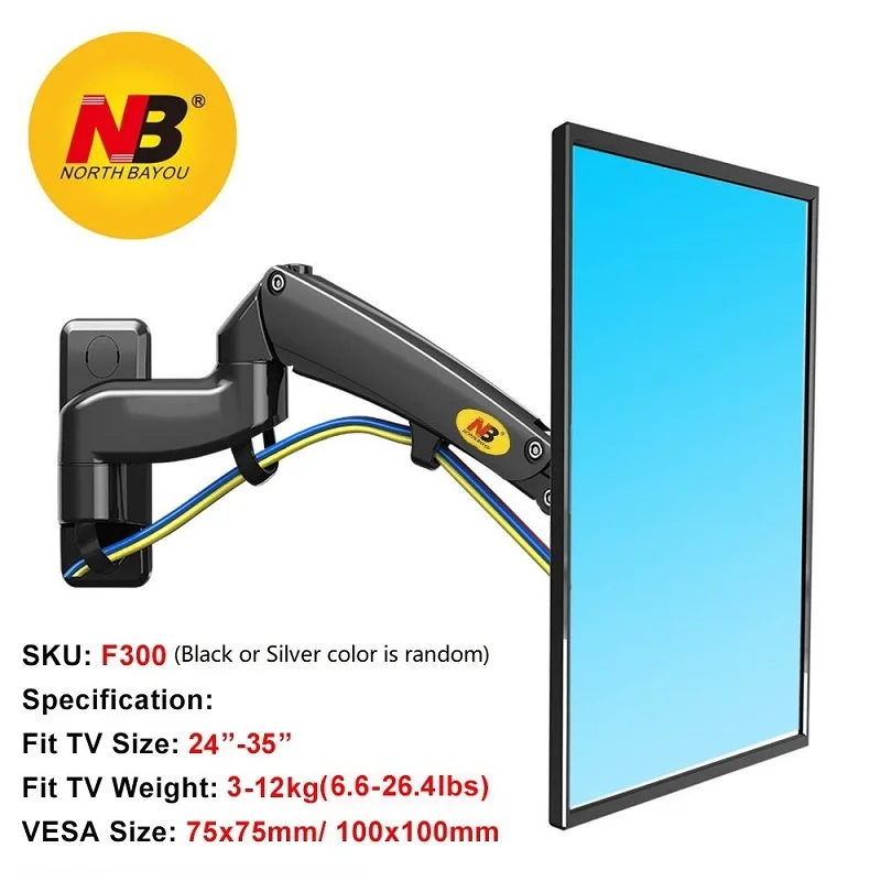 

NB North Bayou F300 Full Motion Monitor Wall Mount TV Bracket Stand with Adjustable Gas Spring for 24"-35" and 3-12KG Display