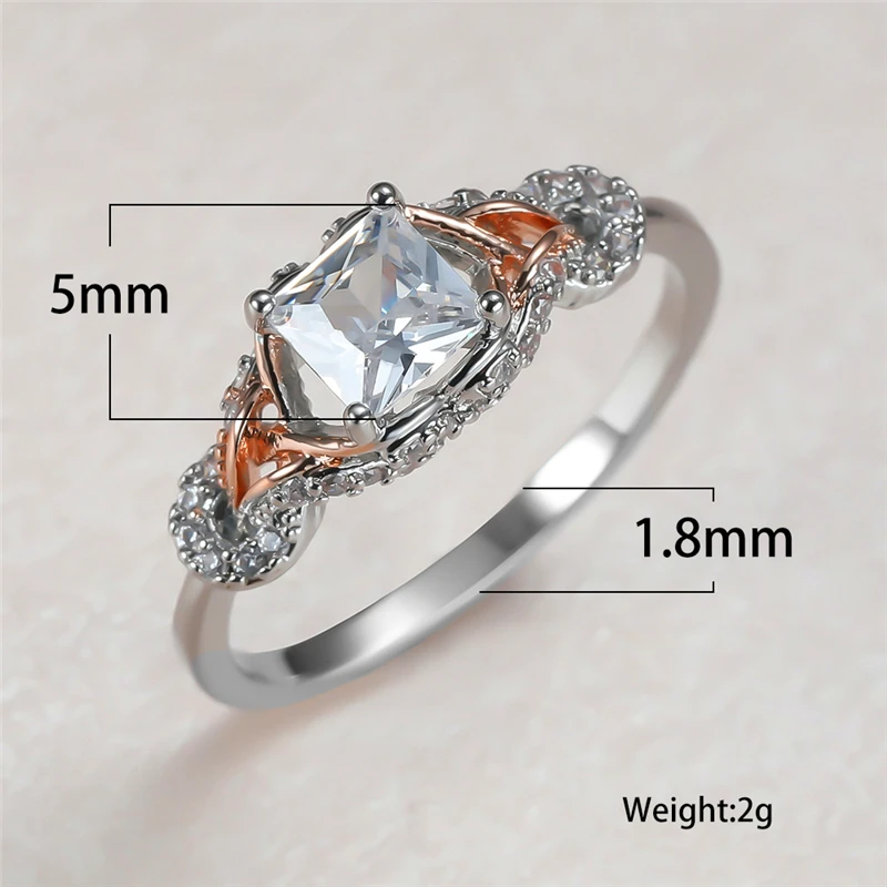 

Charm Male Female White Square Crystal Ring Rose Gold Silver Color Wedding Rings For Women Men Cute Zircon Thin Engagement Ring