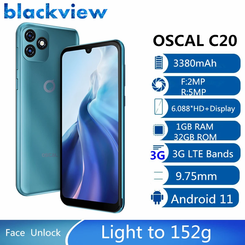 

OSCAL C20 1GB+32GB Android 11 6.088'' HD+ Display Smartphone Quad Core 5MP Rear Camera Mobile Phone 3380mAh