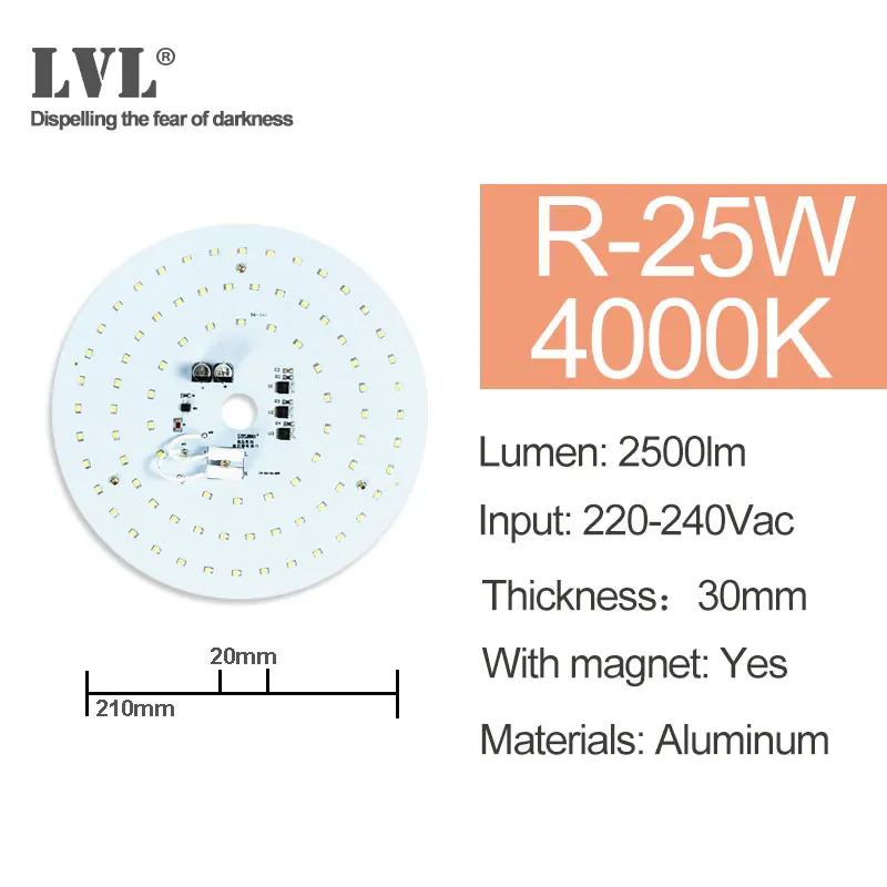 R-25W-4000K Светодиодный модуль светильник 220V 230V 240V 6W 10W 18W 25W 40W магнитное заменить лампы для проектора светильник ing источник для модернизации потолочный светильник - Цвет: R-25W-4000K