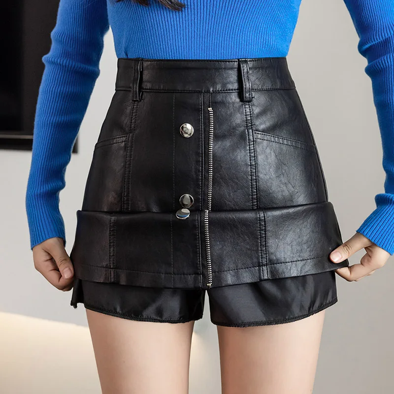 Женская юбка из искусственной кожи на 4 пуговицах черная облегающая мини-юбка с