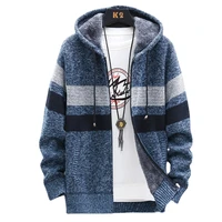 luclesam 2021 winter men plus velvet contrast warm hooded cardigan mens fashion thicken knitted sweaters sueter masculino