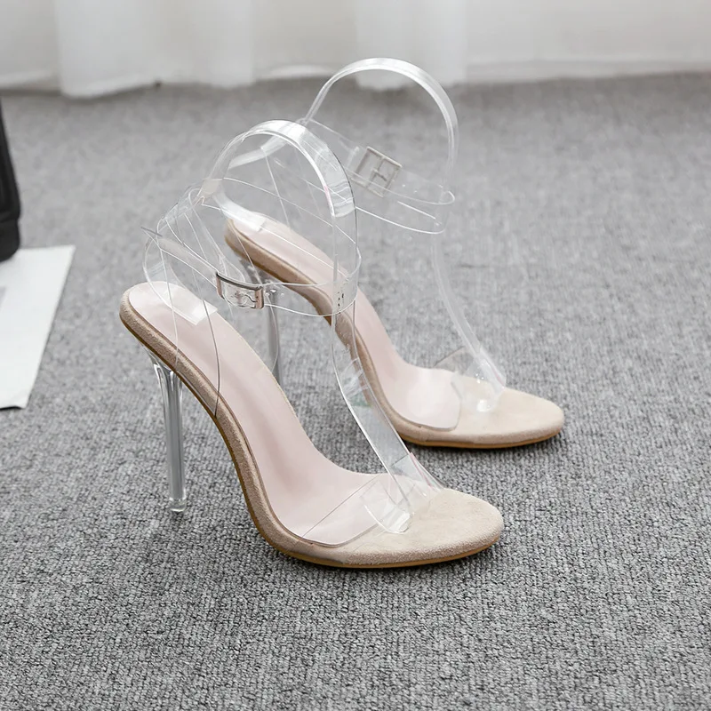 

Buckle Strap Velvet Shoes High Heel Sandal for Women Open Toe Large Size Shallow Mouth Suit Female Beige 2021 Summer Suede High-