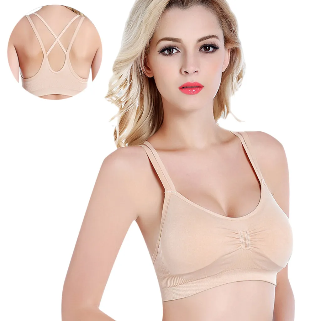 Женский топ на бретельках с эластичной подкладкой бесшовный спортивный