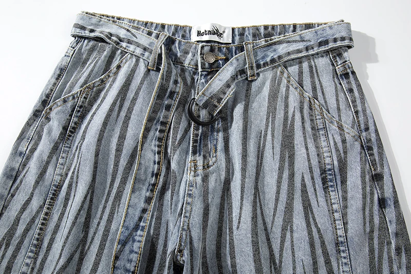 Джинсовые шорты-карго мужские с поясом, повседневные свободные штаны с принтом зебры, с эффектом потертости, в стиле хип-хоп, уличная одежда,... от AliExpress RU&CIS NEW