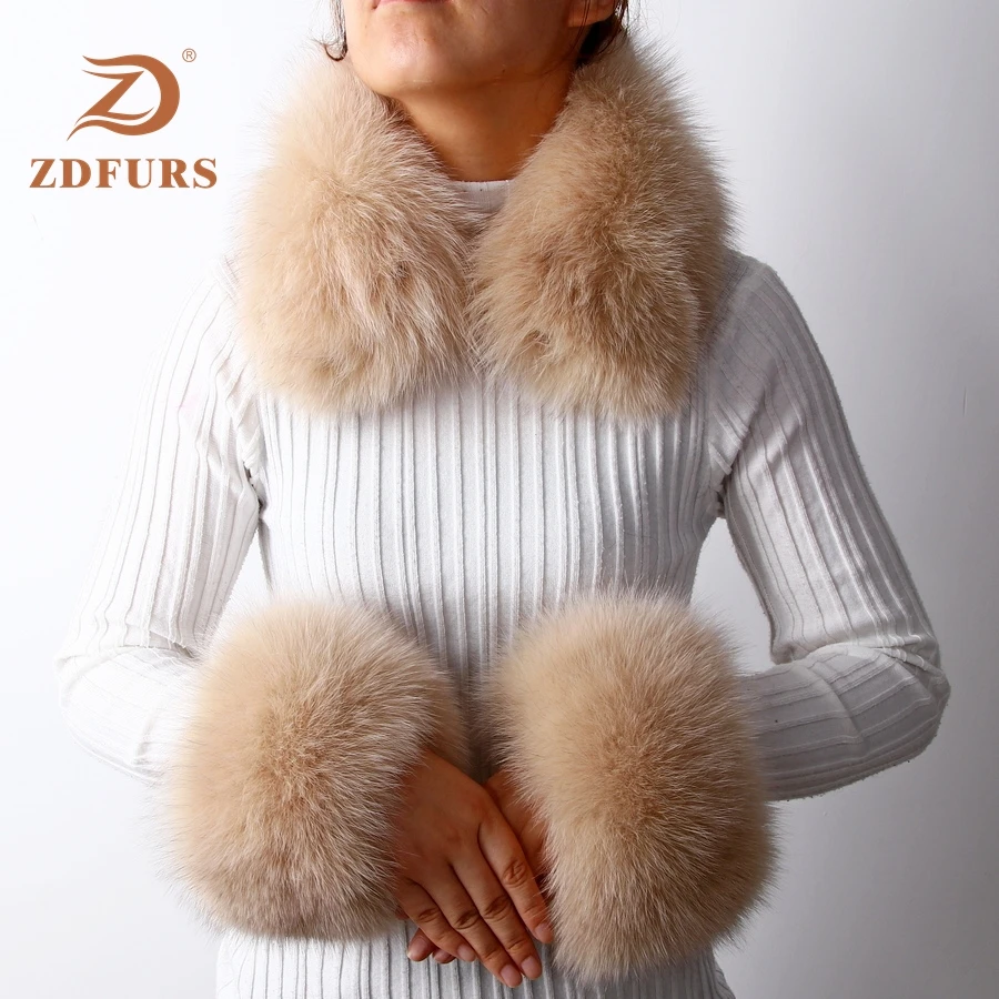 ZDFURS * женские манжеты из натурального меха лисы/енота на воротнике зимние толстые