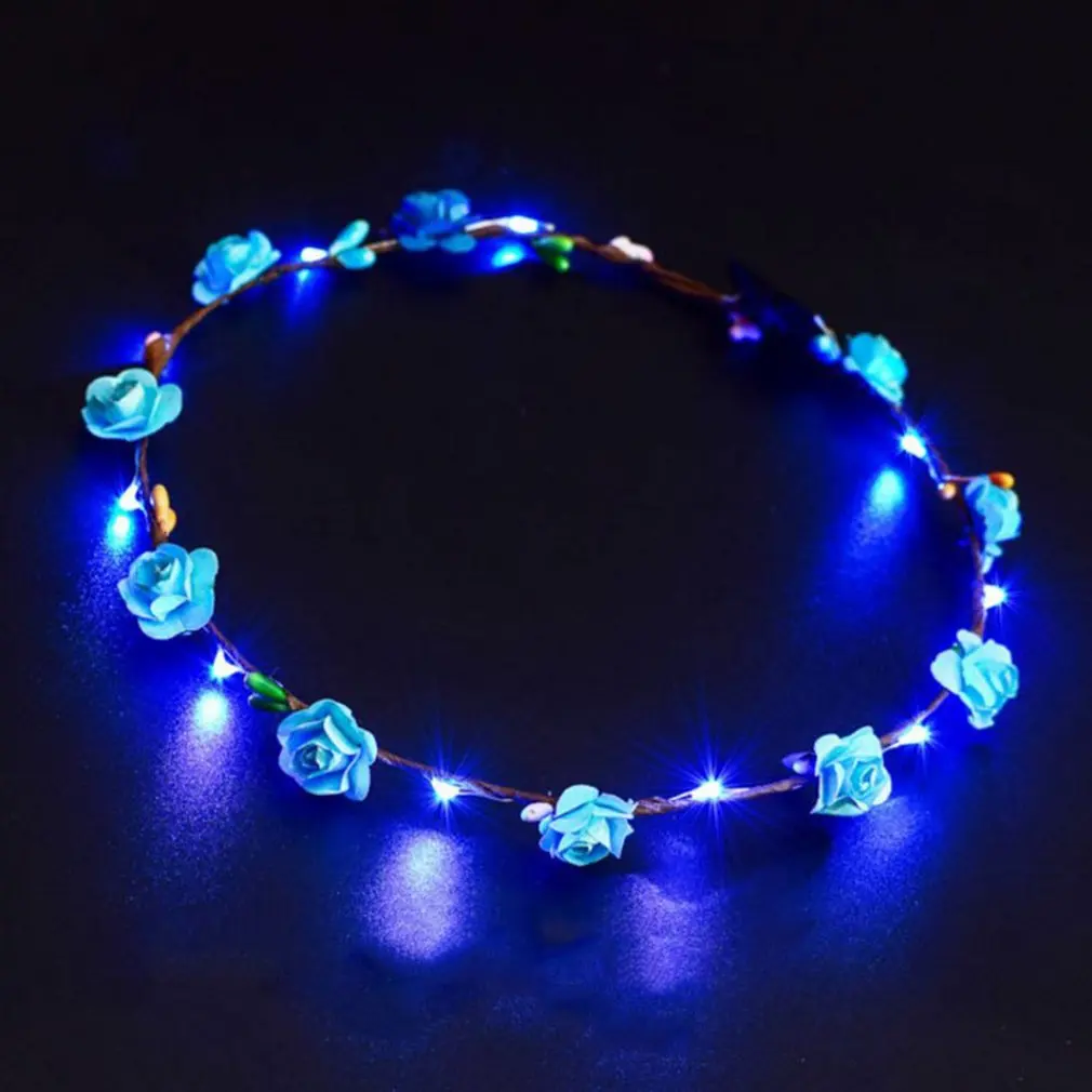 Светодиодный Венок с цветами Корона лента для волос свадебный цветочный венок