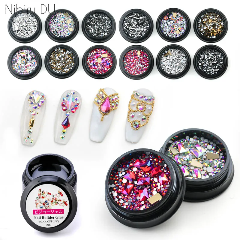 1 коробка различные DIY кристаллы Камни 8 мл гель для приклеивания страз клей супер