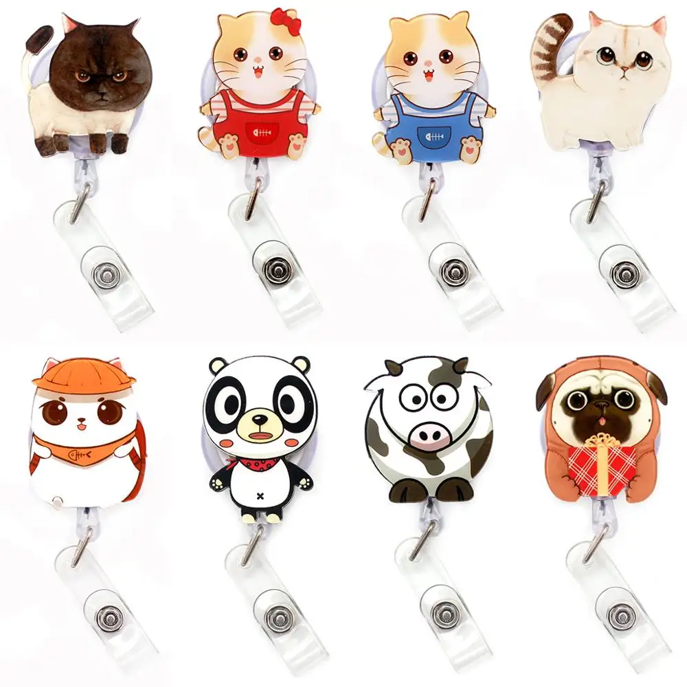 

8 Colour Little Cat And Panda Retractable Plastic Badge Holder Reel Student Nurse Exhibition Enfermera Girl Name Card Chest Card