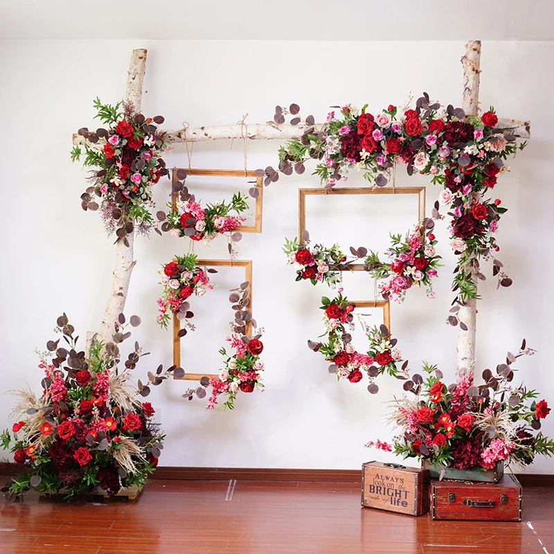 Красный свадебный цветок из шелка реквизит Свадебная сцена композиция арка цветок украшение фотографический фон