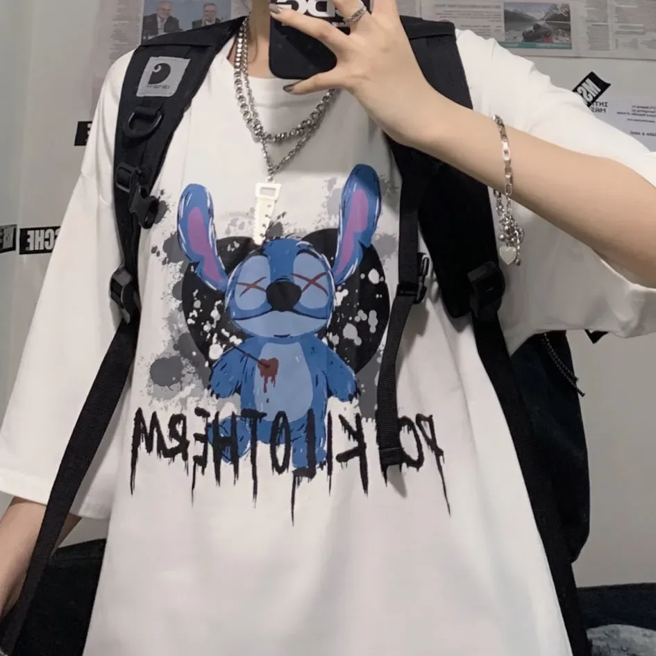 

Camisa De Manga Curta Das Senhoras Anime Impresso Coreano Kawaii Punk Roupas Das Mulheres Harajuku Camisetas Brancas Topos