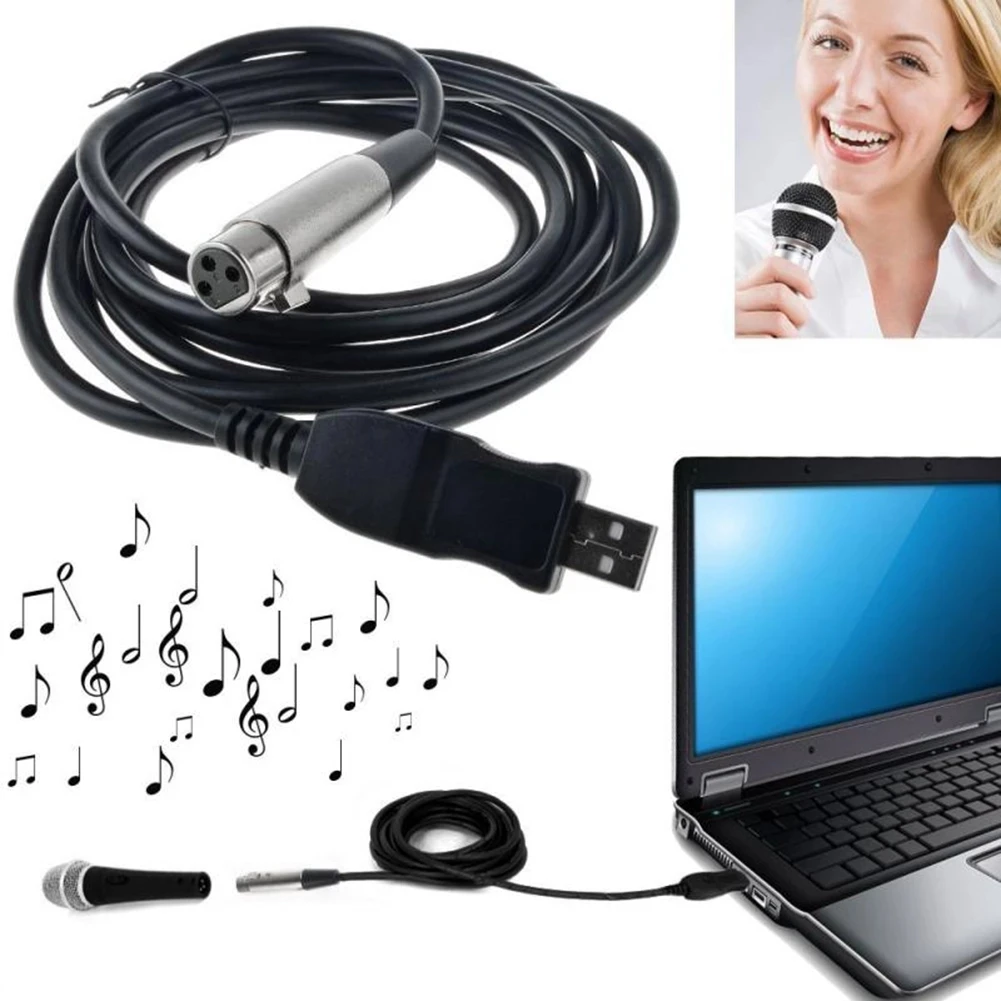 Newest Arrival 1pc Black 3M 9FT USB Male to XLR Female Cable Cord Adapter Microphone MIC Link Cable Studio Audio Link Cable images - 6