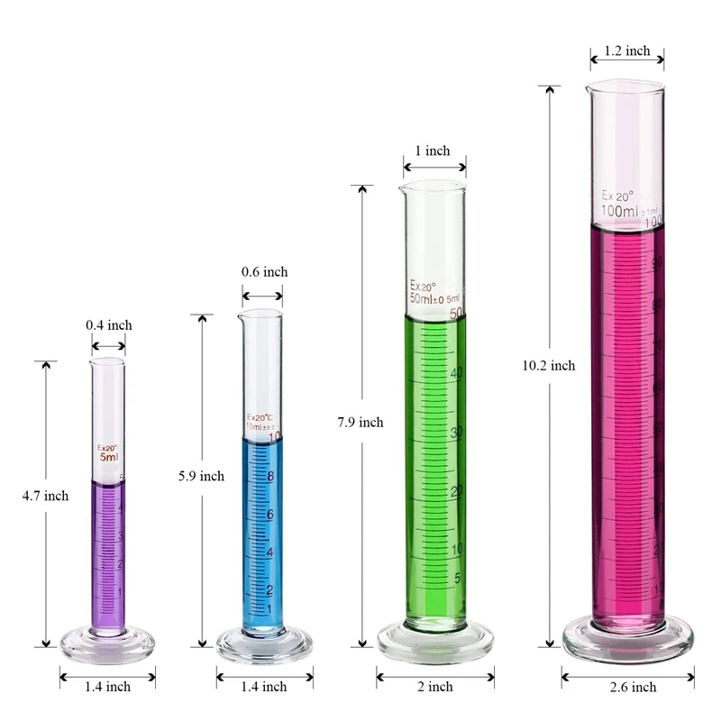 Glass Graduated Cylinder Set - 100 Ml 50 10 5 Measuring with 2 Stirring Rods Droppers Borosilic |
