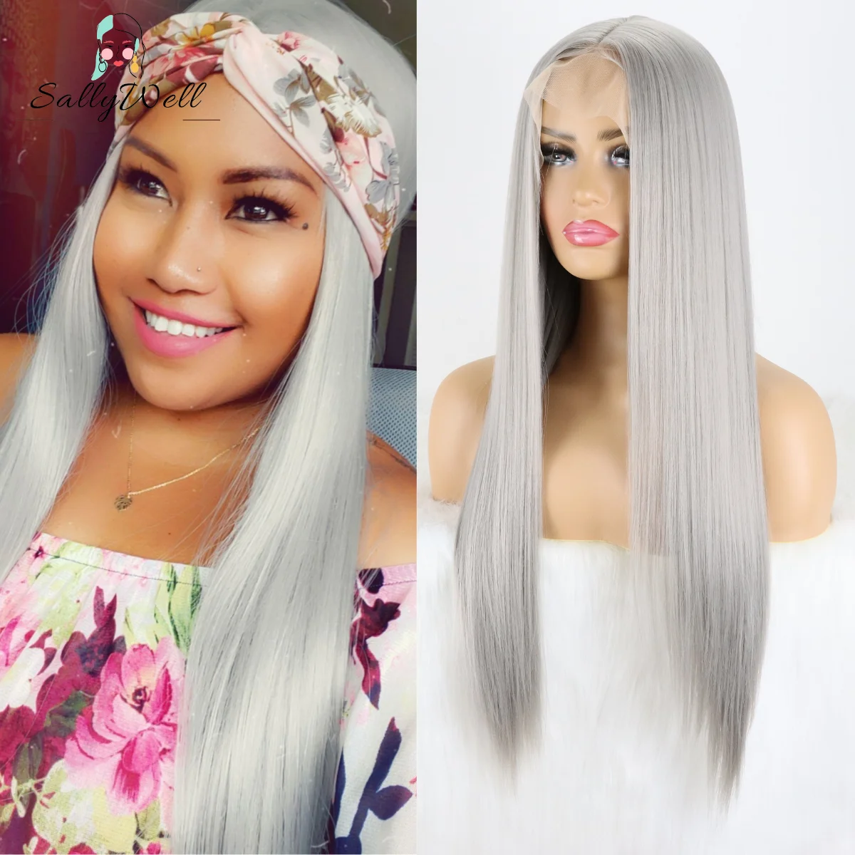 Long Straight Synthetic Lace Front Wigs Heat Resistant Gray Wig Natural Hair Wig For Women Cosplay Wigs For Women
