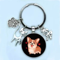 personalized cute puppy picture glass cabochon keychain animal pendant metal key ring male and female friends holiday jewelry gi