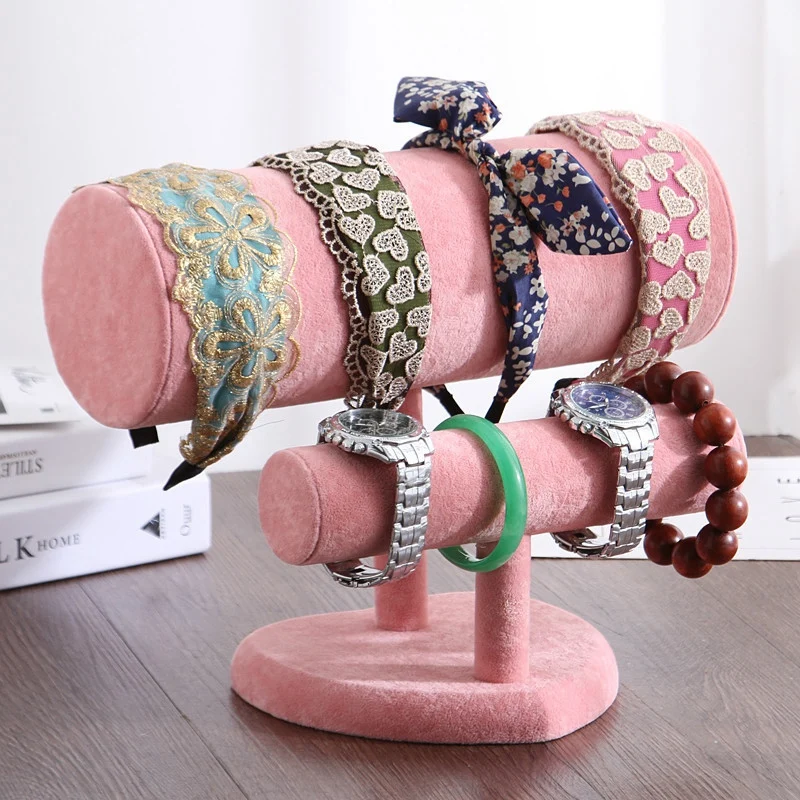 

T-Bar Headband Hair Clasp Holder, Retail Shop Jewelry Display Storage Stand Rack for Necklace, Bracelet, Watch, Velvet