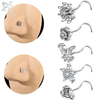 zs 1pc bee rose nose stud for women stainless steel nostril piercing l shape nose bone stud retainer holder stud piercing 20g