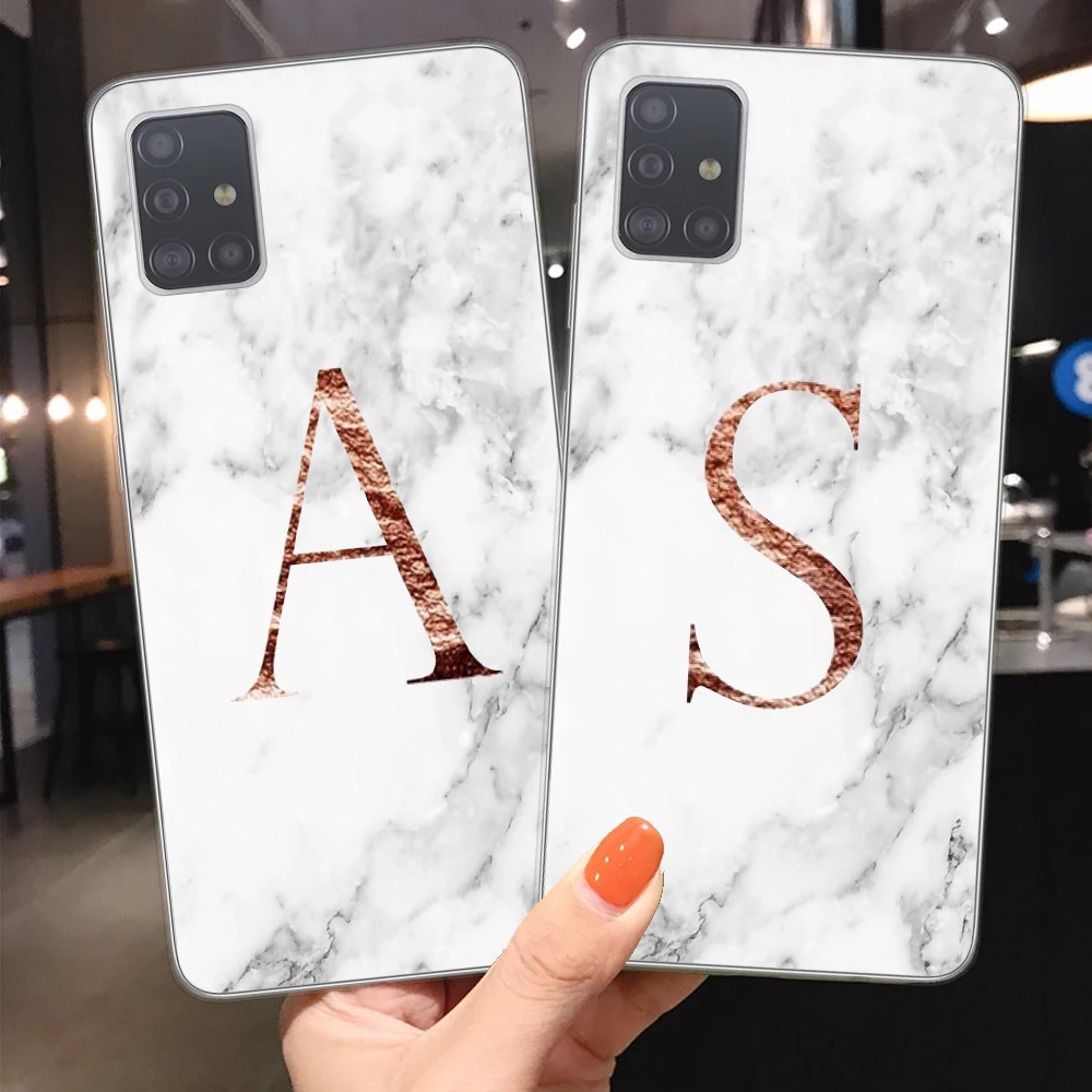 White Marble Letter Monogram Phone Case For Capa Samsung S20 Ultra Plus Note 10 Pro Lite Back Cover A51 A71 Shell | Мобильные