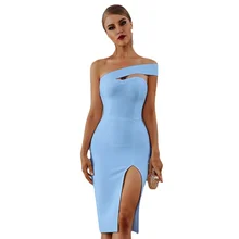 White Blue  Bandage Dress Women 2021 Summer Sexy Elegant Black One Shoulder Strapless Celebrity Runway Party Dress (1)