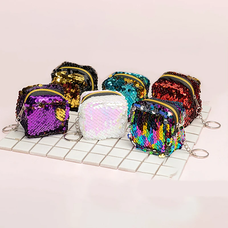 

New Adults Fashion With Coin Bag Stereo Sequins Purse Heigh Quality Mini Wallet Headset Storage Pouch For Men And Women