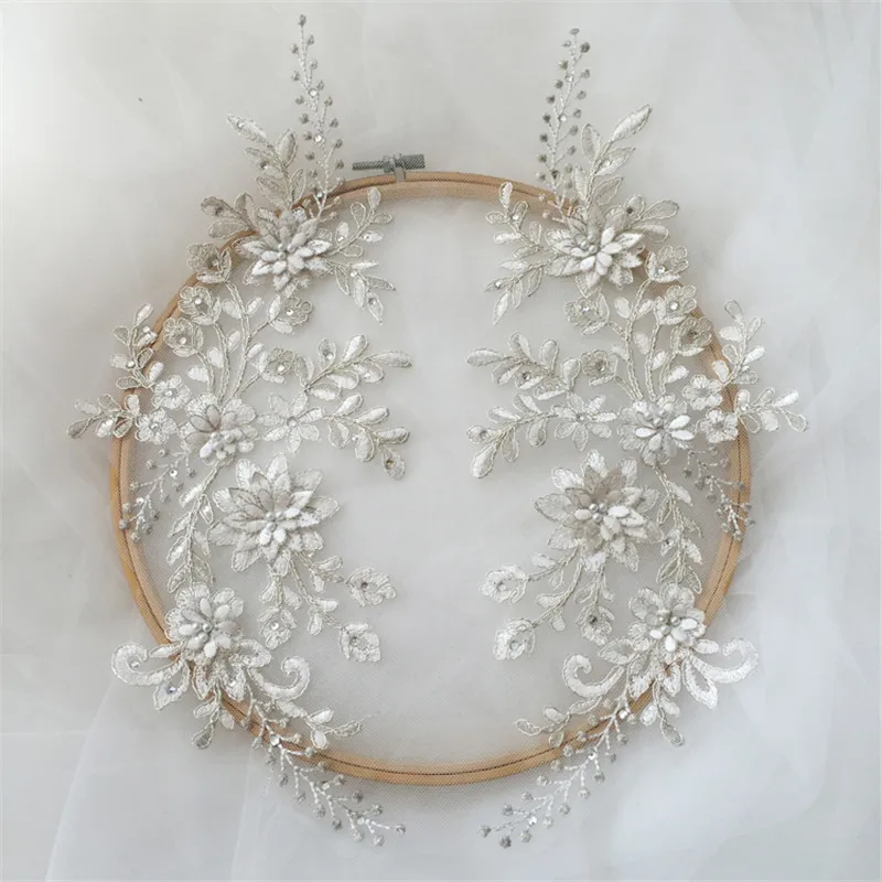 1Pair/2pcs Contrast Color New Metal Wire Cord Lace Pair Flower Patch DIY Wedding Dress Children's Clothing Dance BD0798 | Дом и сад