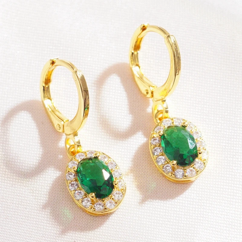 Женские серьги с овальным золотом зеленые кристаллами 4 цвета на годовщину