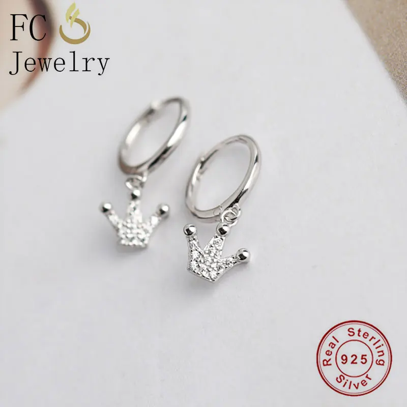 Серьги-кольца женские круглые с короной и цирконием серебро 925 пробы - купить по