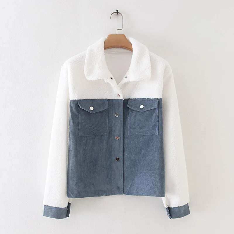 Женская рубашка пальто осень 2019 Новая мода шерпа Patched Вельветовая куртка