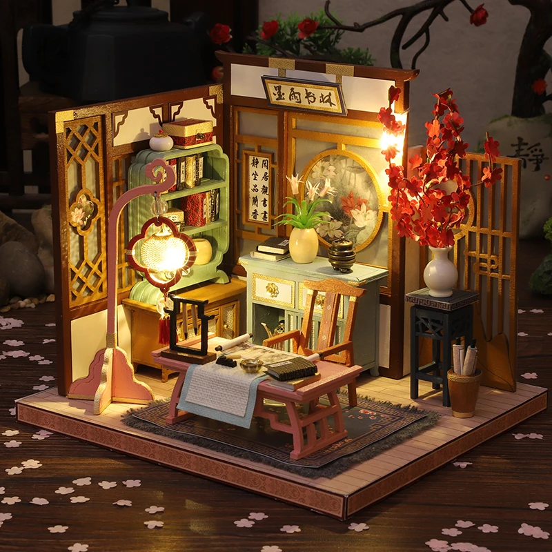 

New Casa DIY Wooden Dollhouse Kit Miniature with Furniture Light Chinese Cottage Villa Doll House Assembled Toys for Girls Gifts