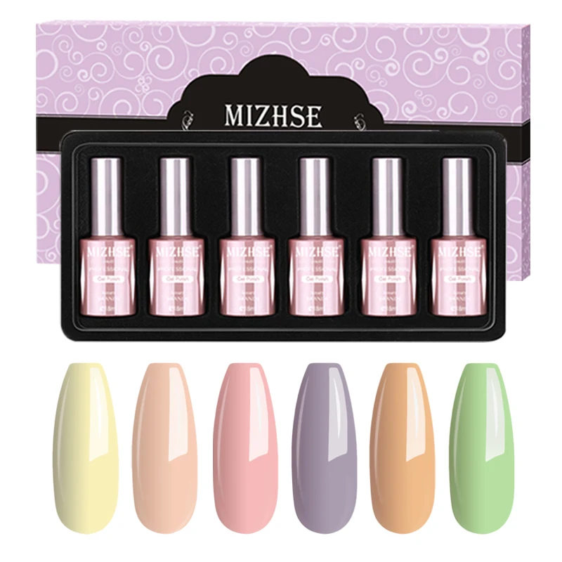 18ML x 6 with Box MIZHSE 18 мл Гелевый лак набор замачиваемый УФ Блестящий лак для ногтей гель Smalto Полупостоянный Unghie Топ и основа гель для дизайна ногтей - Цвет: 18ML x 6 with Box