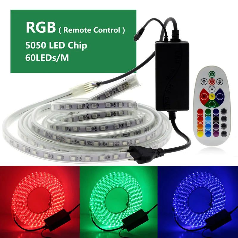 AC220V RGB СВЕТОДИОДНАЯ лента SMD 5050 2835 60 светодиодный s/M 5630 120 светодиодный s/M водонепроницаемый RGB гибкий светодиодный светильник лента для наружного внутреннего украшения - Испускаемый цвет: 5050 RGB