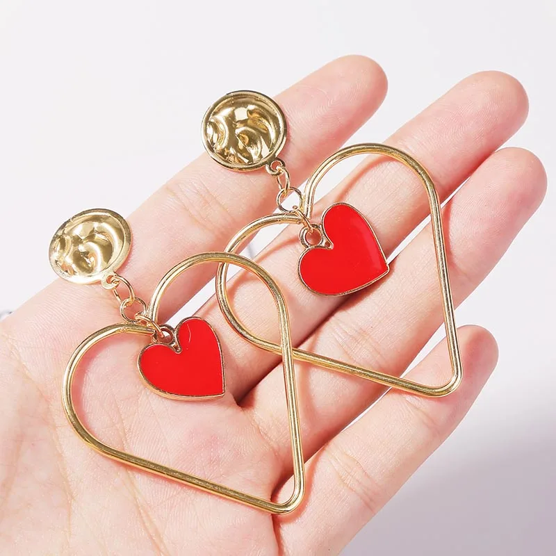 Модные эмалированные красные серьги-капли в форме сердца и губ для женщин 2019