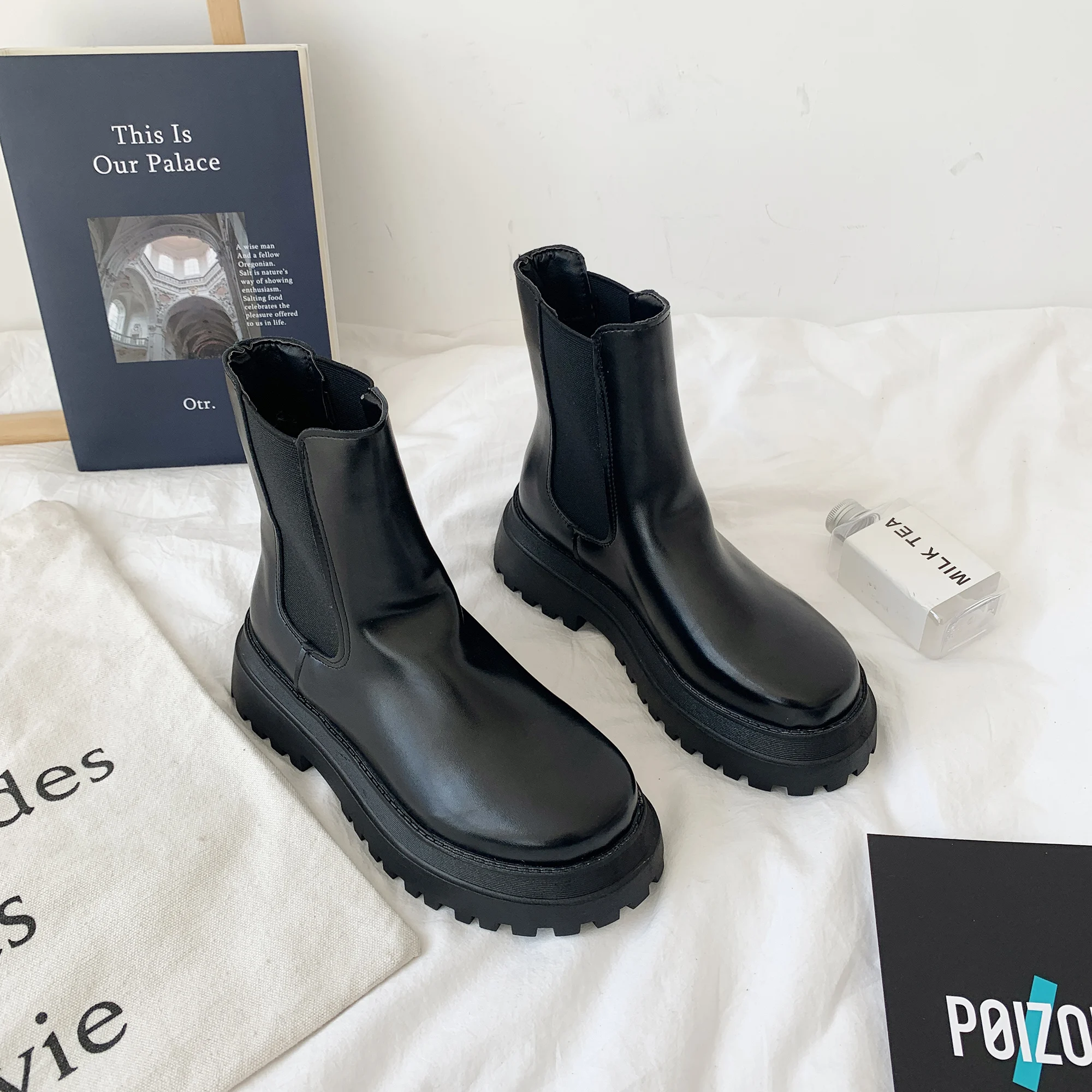 

Rock Shoes Woman Lady Boots Round Toe Winter Footwear Boots-women Luxury Designer Low Heels booties Chelsea Ankle