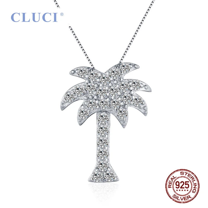 

CLUCI Silver 925 Classic Women Pendant Jewelry Shining Zircon Coconut Tree Charms Pendant DP026SB
