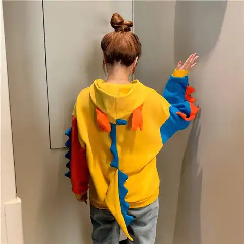 Women's Sweatshirts Hoodies Autumn Winter Sweet Cute Dinosaur Velvet Cashmere Hooded Hoodies Female Pullovers Jumper Moletom New