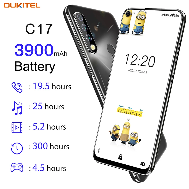 Смартфон OUKITEL C17 Android 9 0 6 35 дюймов для распознавания лица отпечатков пальцев 4G