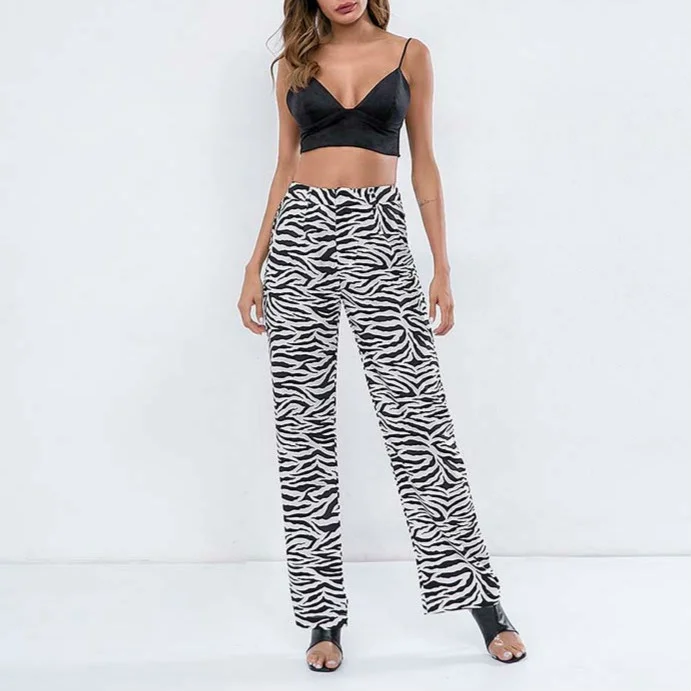 Осенние женские новые уличные модные штаны с принтом зебры поддельные молнии