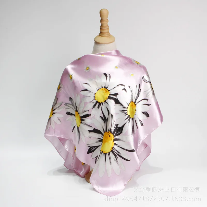 Искусственный Шелковый маленький шелковый шарф с принтом маргариток женский