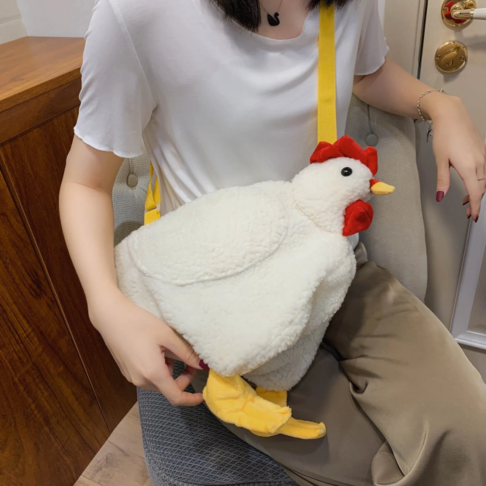 

Womens Plush Handbag Messenger Chicken Shoulder Bag Purse Cute Crossbody Bag