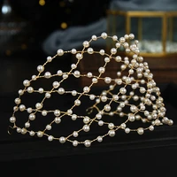 baroque vintage gold pearl mesh hairband headpiece handmade simple hollow out headband tiara hair vines wedding hair accessories
