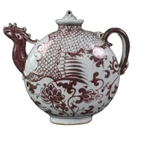 chinese old porcelain red phoenix pattern phoenix head pot in glaze pot