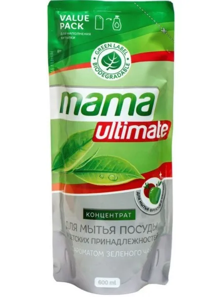 Mama Ultimate ЗЕЛЕНЫЙ ЧАЙ Концентрат для мытья посуды 600мл (запасной блок) | Дом и сад