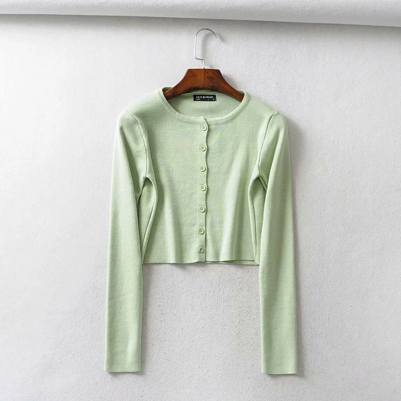 

Summer European Long-Sleeve Knit Navel Short Streetwear Knitted Cardigan Female Spring Thin Short Crop Top Tees