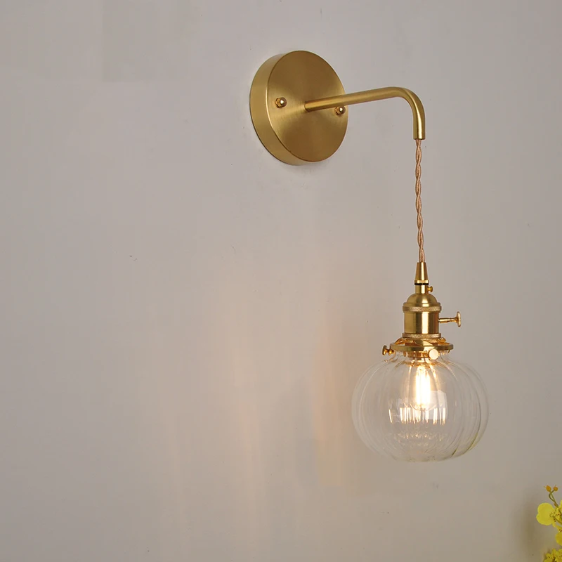 

Brass glass chandelier Nordic retro hotel bar restaurant bedside lamp creative personality cafe bedroom lamp