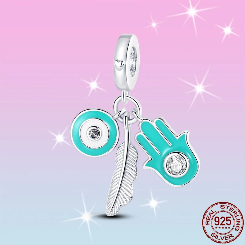 

Лидер продаж, бусины-подвески из стерлингового серебра 925 пробы в виде перьев, пальма, демона, глаза, подходят для оригинального браслета Пан...